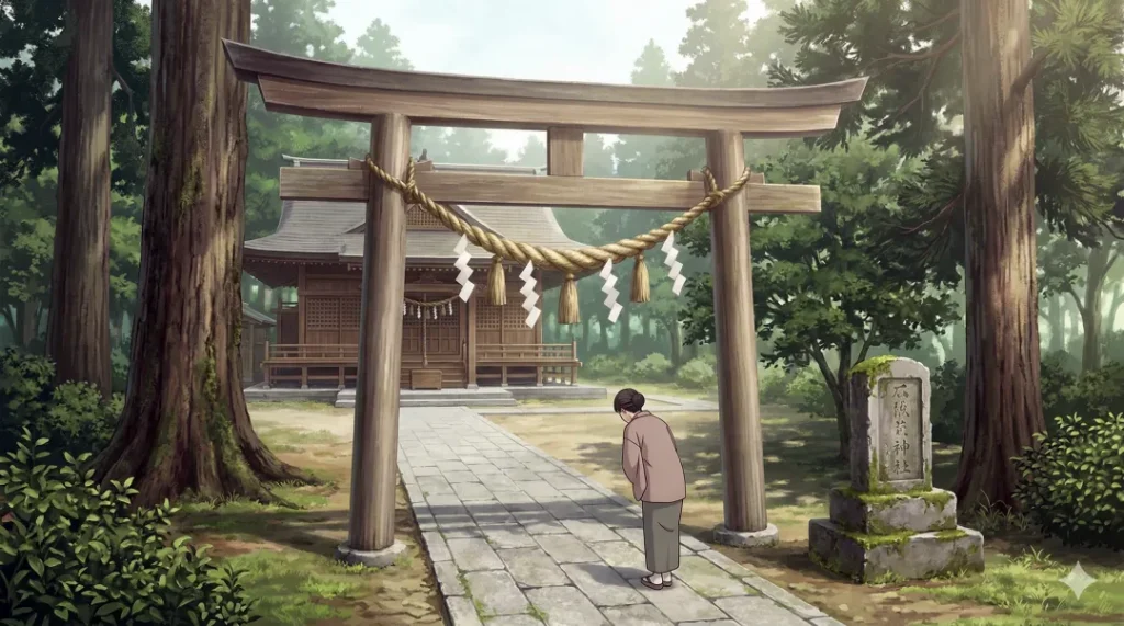 古社巡りで歴史的格式を体感する、伝統的な日本の神社建築と鳥居の風景。
