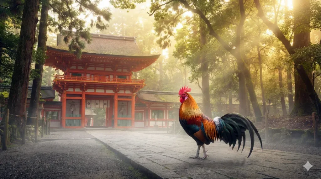 東天紅と社殿（イメージ）