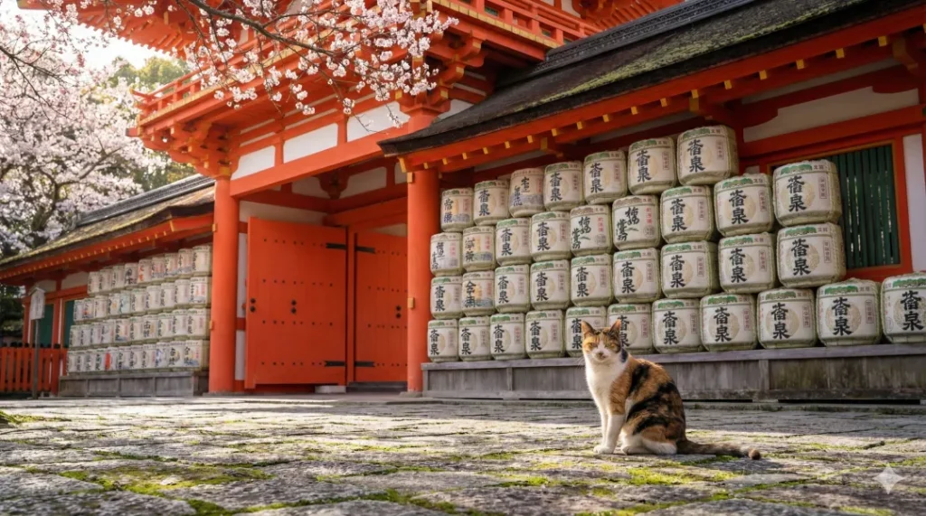 海蓴樽の社殿と猫