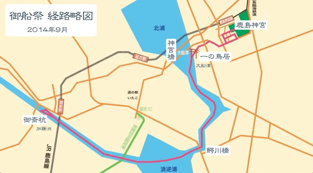 御船祭経路略図（2014年）